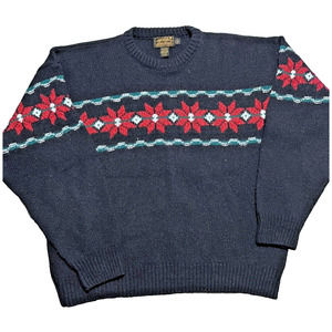 Eddie Bauer Sweater Mens Large Blue Aztec Tribal Southwestern Wool USA VINTAGE